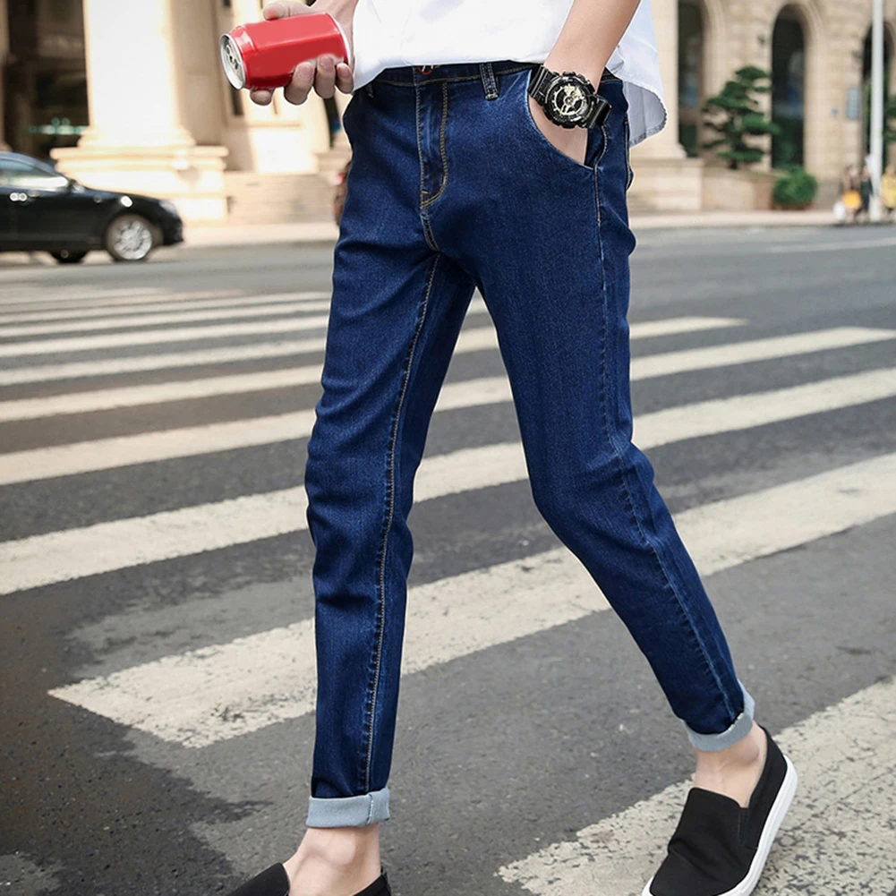 Модные Для мужчин девятый Брюки для девочек Тощий Slim Fit джинсы Повседневные