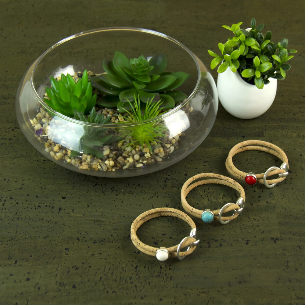 Натуральная пробка с цветной бирюзой женский браслет натуральный ручной работы