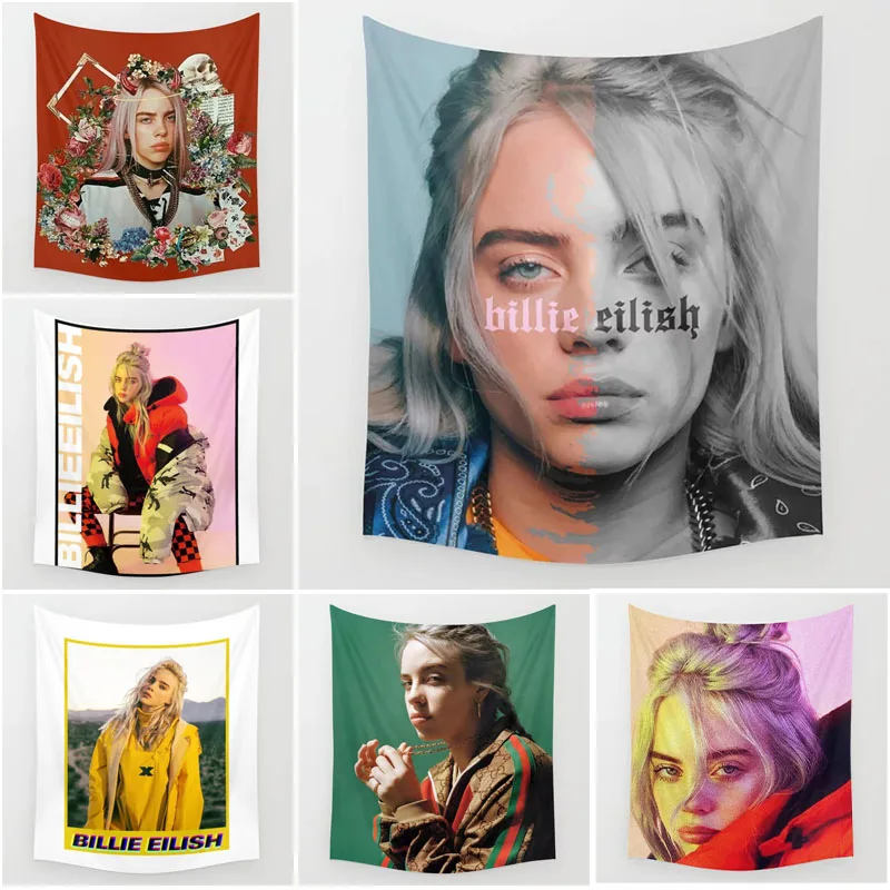Поп певица Billie Eilish шаблон хиппи гобелен настенный плотный Декор для дома на