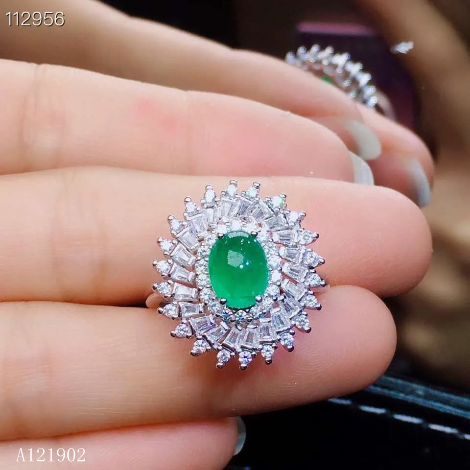 

KJJEAXCMY boutique jewelryar 925 Silver-inlaid Natural Gem Emerald Girl Ring Support Detection