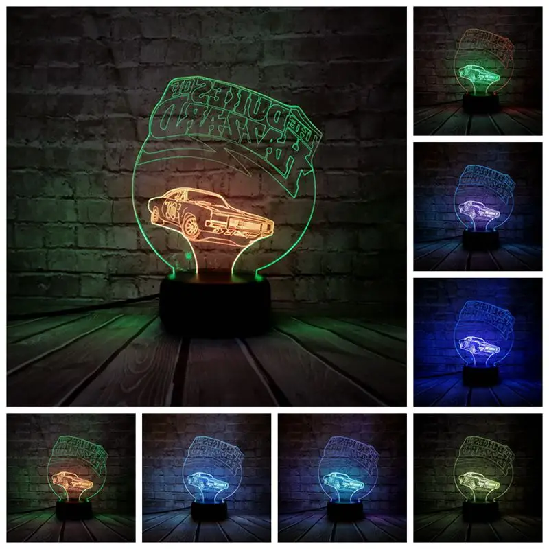 3D лампа 01 автомобиль DUKES HAZZARD ночной фонарь разноцветный светодиодный RGB Освещение Luminaria Настольный Детский Рождественский подарок для дома на день рождения - Испускаемый цвет: 7 color change