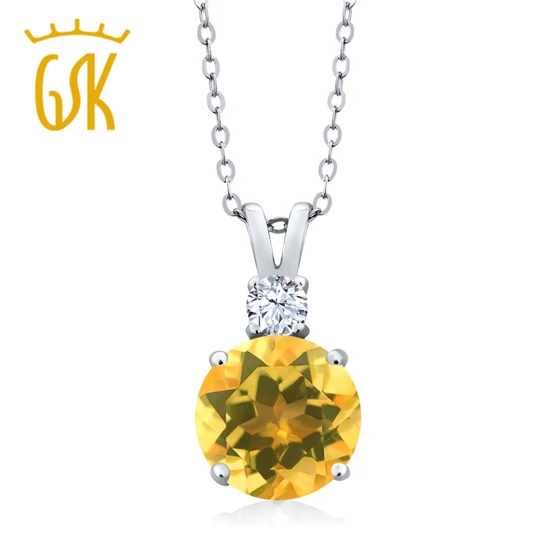 3.31 CT круглый желтый цитрин 925 серебро Для женщин кулон + 18 &quotцепи|silver women|chain