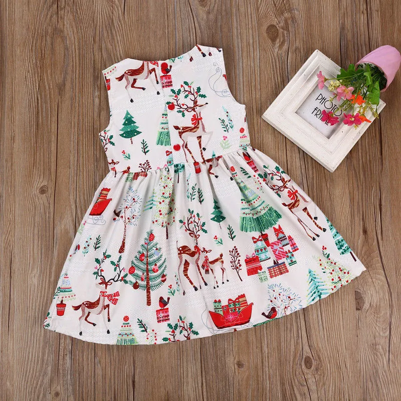 pudcoco toddler kids baby girl christmas cartoon deersleeveless party dress clothes 7Y xmas | Детская одежда и обувь