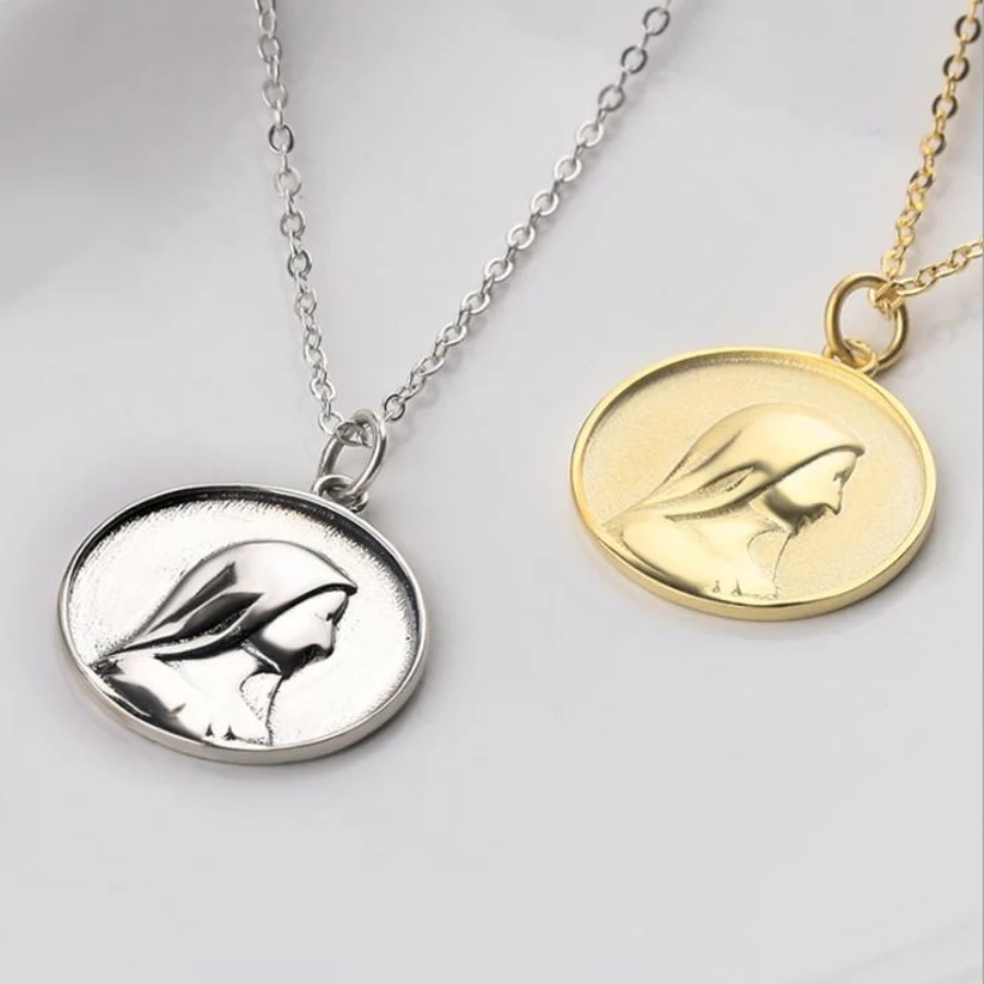 Vintage 925 Sterling Silver Coin Pendants Necklaces Gold Virgin Mary Medal Pendant Religious Catholic Necklace for Women Men | Украшения и