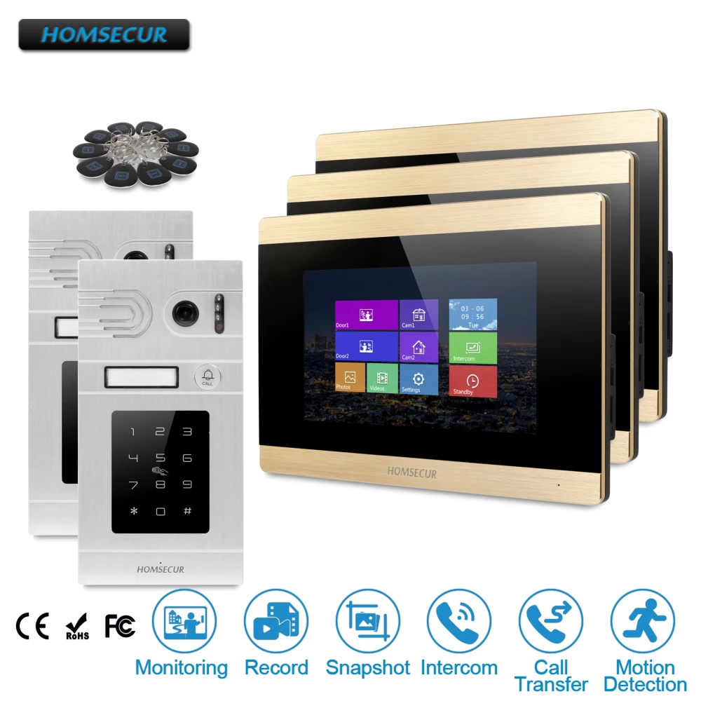 HOMSECUR 7 &quotПроводной Свободные Руки Видео и Аудио Домашний Интерком + RFID Доступ для