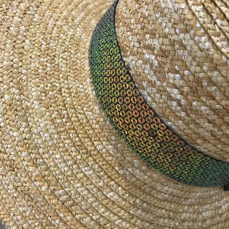 Женская Соломенная шляпка ручной работы шляпа от солнца с широкими полями и