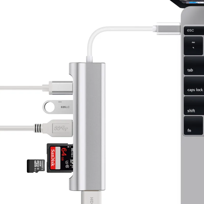 YUNCLOUD USB C 3 1 концентратор адаптер с SD/TF кардридер type PD Зарядка 4K HDMI 0 Тип сплиттер
