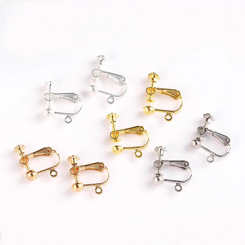 Металлические медные зажимы для ушей основа сережек золотистые Родиевые KC
