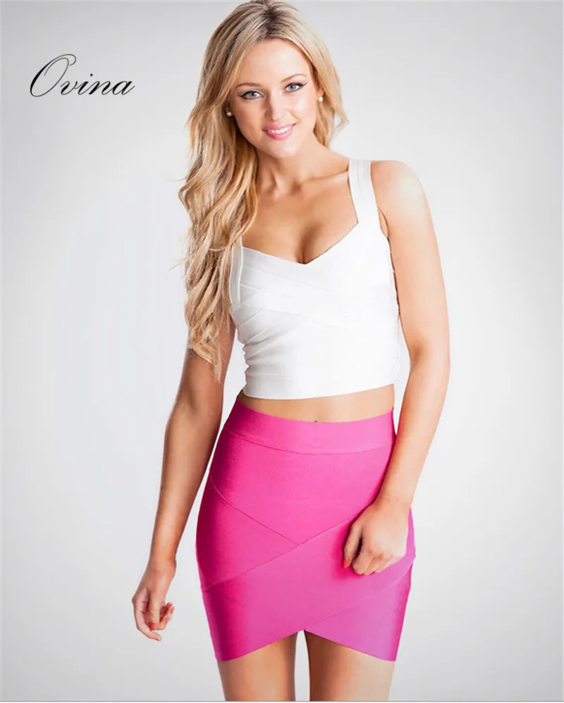 

Sexy Solid Cross Hem Mini Bodycon Bandage Women Skirt Party Skirts