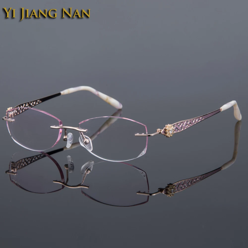

Women Top Quality Rimless Glasses Frame Prescription Spectacles Female Fashion Tint Color Lenses with Stones