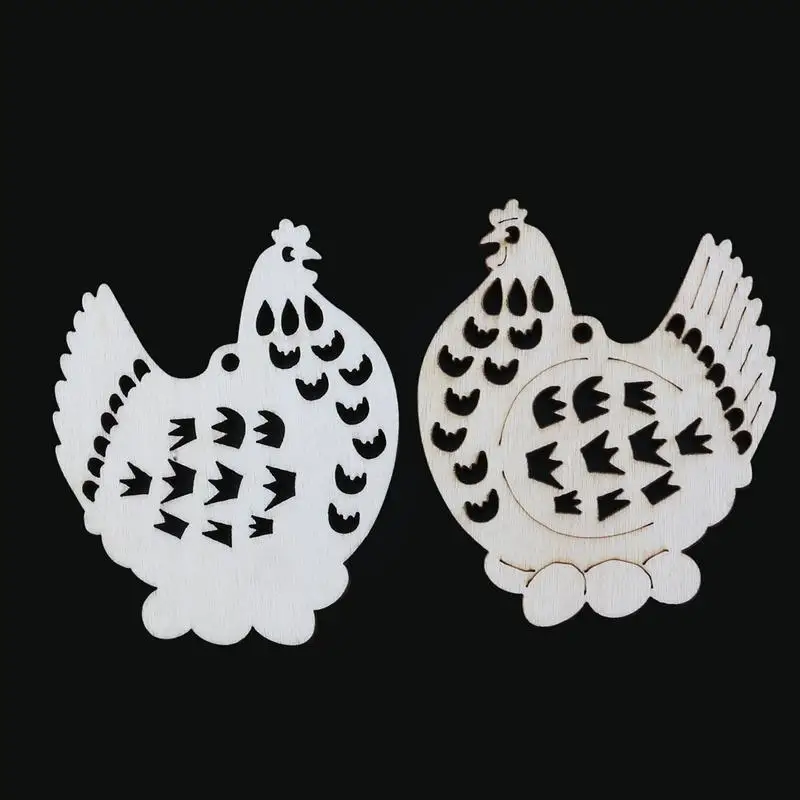 

10pcs Easter Ornaments Wooden Hanging Hens Decorations with Hemp Ropes