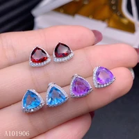 kjjeaxcmy fine jewelry 925 sterling silver inlaid natural amethyst topaz garnet gemstone female earrings set support review new