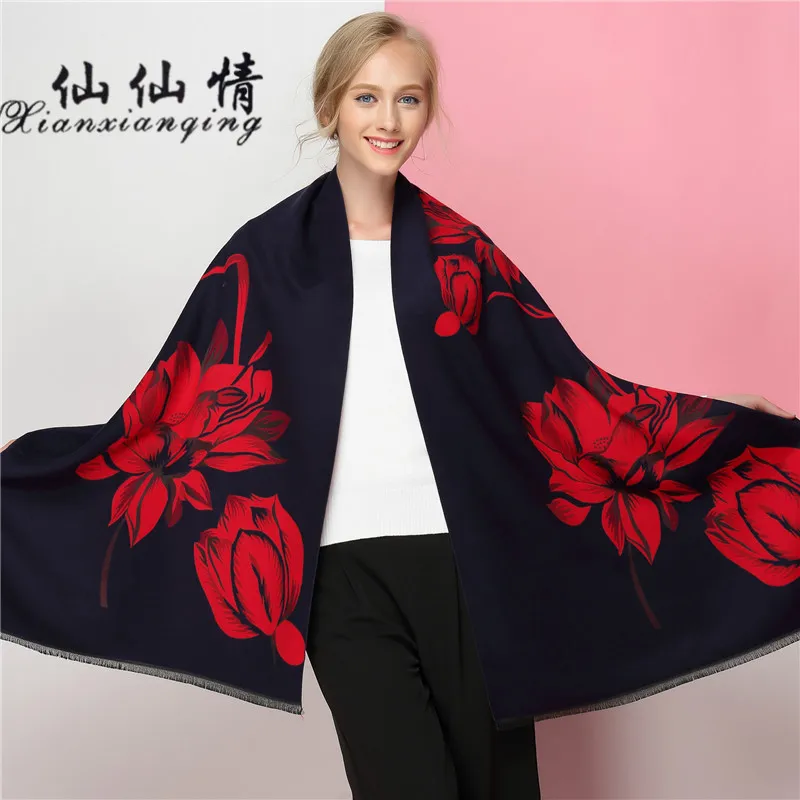 Xianxianqing 2017 Зима Шарфы для женщин Для из мягкого кашемира Обёрточная бумага Цветок