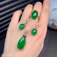 kjjeaxcmy boutique jewelry 925 sterling silver inlaid natural green chalcedony ring pendant necklace earrings set female models