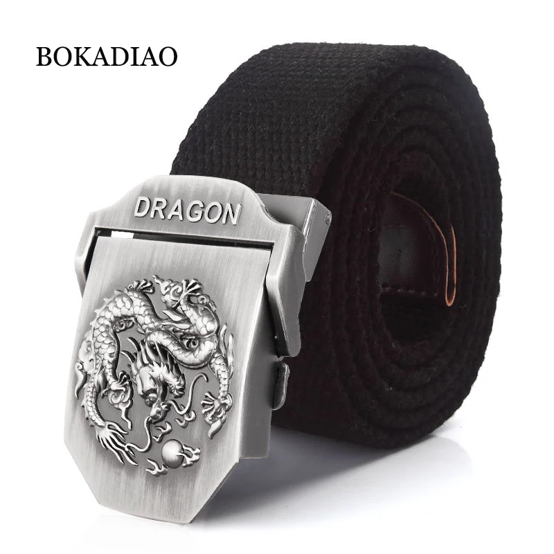 BOKADIAO Men&Women Military Canvas belt luxury Dragon Metal buckle jeans belt Army tactical belts for women waistband strap male