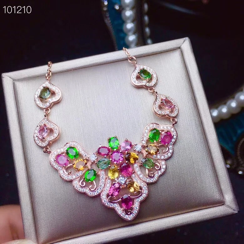 KJJEAXCMY boutique jewelry 925 pure silver inlaid natural tourmaline Jewelry Pendant Necklace support detection | Украшения и