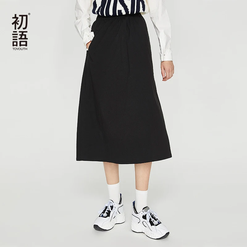 Toyouth New Black Long Skirts Women A-Line Casual Slim Hight Waist Female Plus Size Faldas Mujer Moda Jupe Longue | Женская одежда