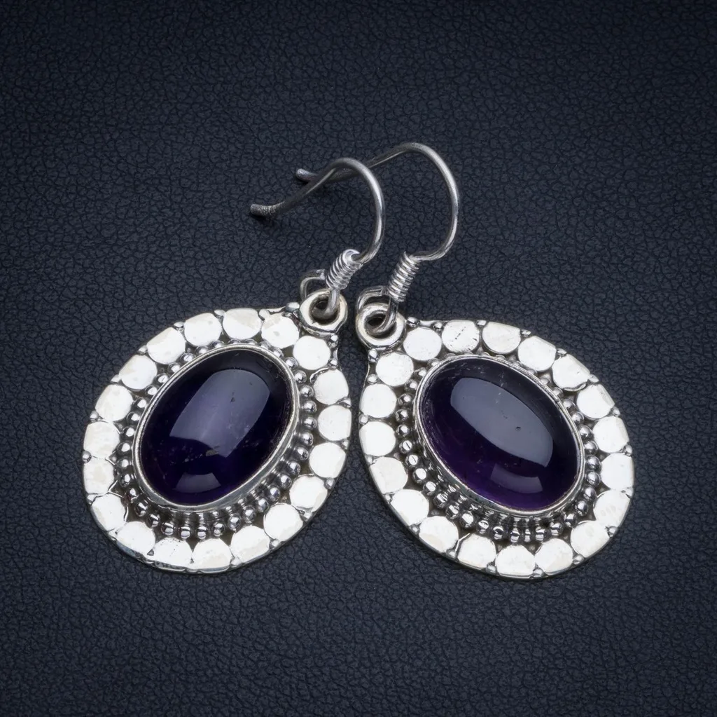 Stargems (TM) Природный аметист Boho Стиль 925 серебро Висячие Серьги 1 1/2&quot|Серьги| |
