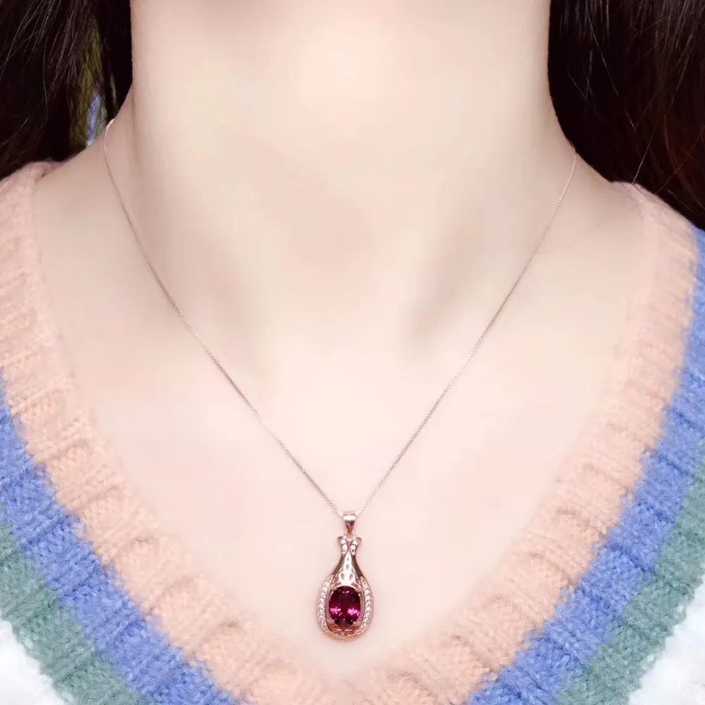 KJJEAXCMY boutique jewels 925 Silver-inlaid Natural Gem Aluminum Magnesium Garnet Ring Necklace Hanging Set Support Identificati | Украшения