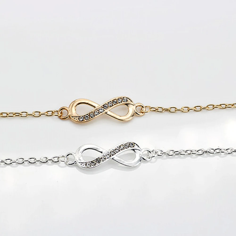 Для женщин простой бесконечной любви горный хрусталь 8 Форма кулон Тонкий браслет цепочка Ювелирные