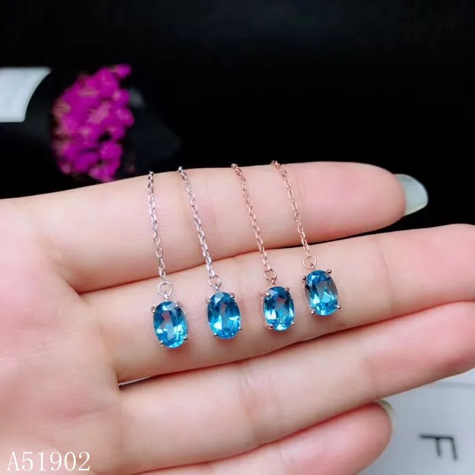 

KJJEAXCMY Supporting detection 925 sterling silver inlaid natural blue topaz gemstone earrings female support test