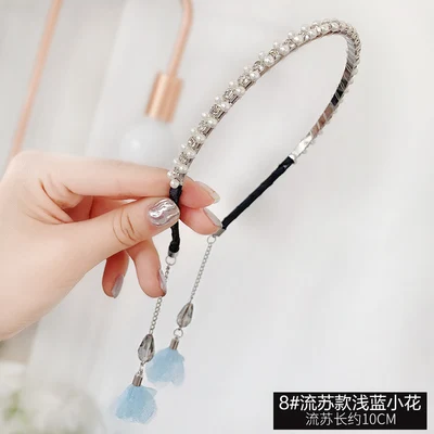 H-BLUE Новые летние детские жемчужные серьги, повязка на голову, милый обруч для волос принцессы, аксессуары для волос для девочек - Цвет: H-BLUE