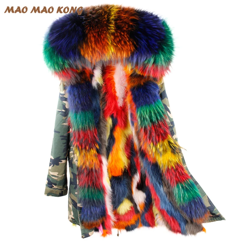

2022 New Winter Jacket Women Long Real Fox Fur Coat Female Warm Fur Jackets Natural Raccoon Fur Collar Real Fur Lined Parka