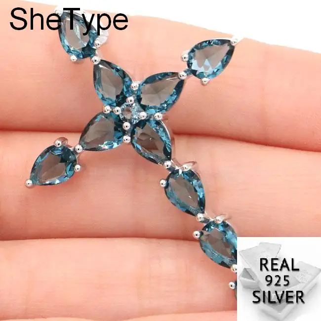 London Blue Topaz 5,8 Г роскошный длинный крест темно-Лондонский голубой топаз фиолетовый танзанит женская подвеска из стерлингового серебра 925 пробы 51x35 мм - Цвет камня: London Blue Topaz