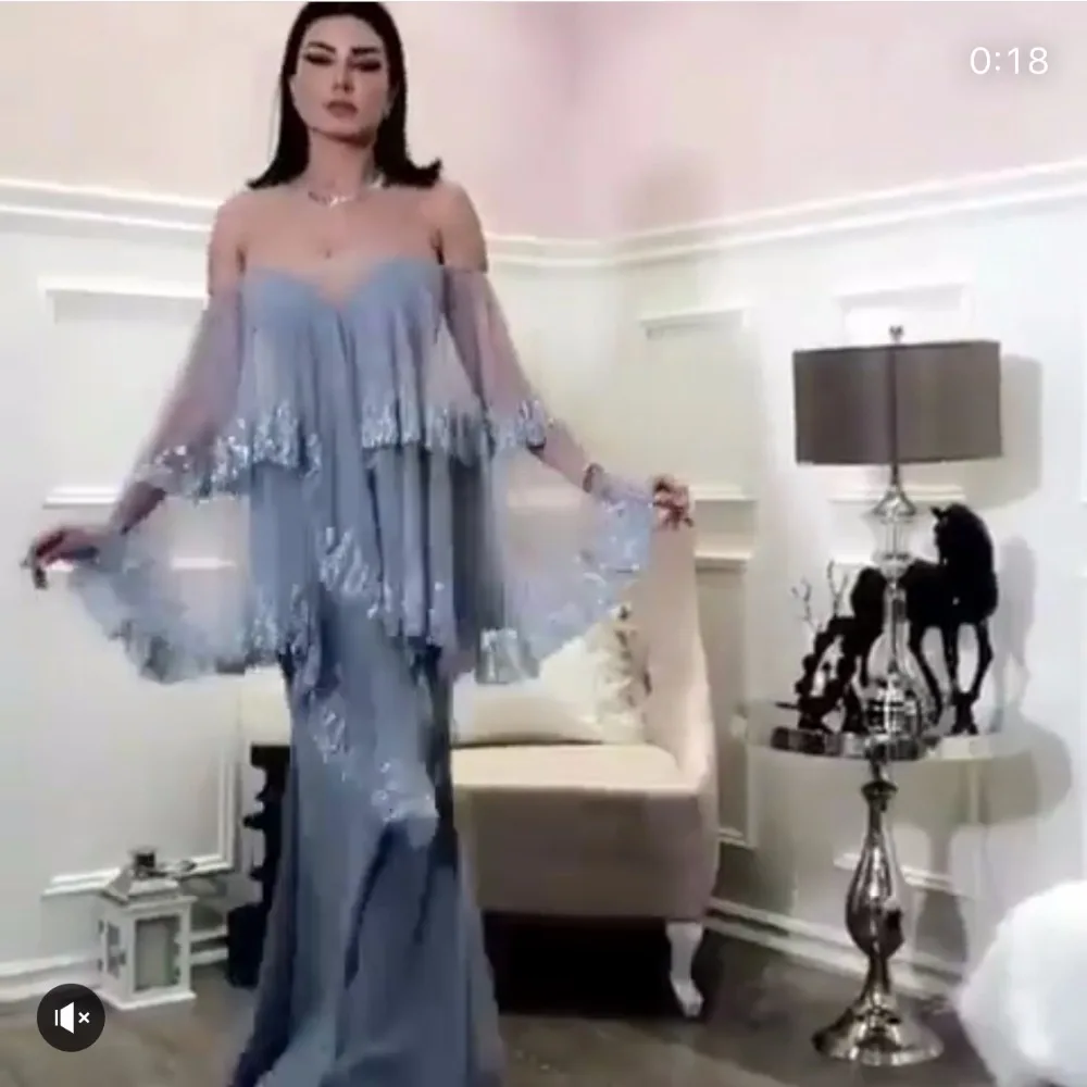 SuperKimJo Арабский стиль Русалка Вечерние платья Длинные Серые блесток бисером Дубайский кафтан халат De Soiree Longue