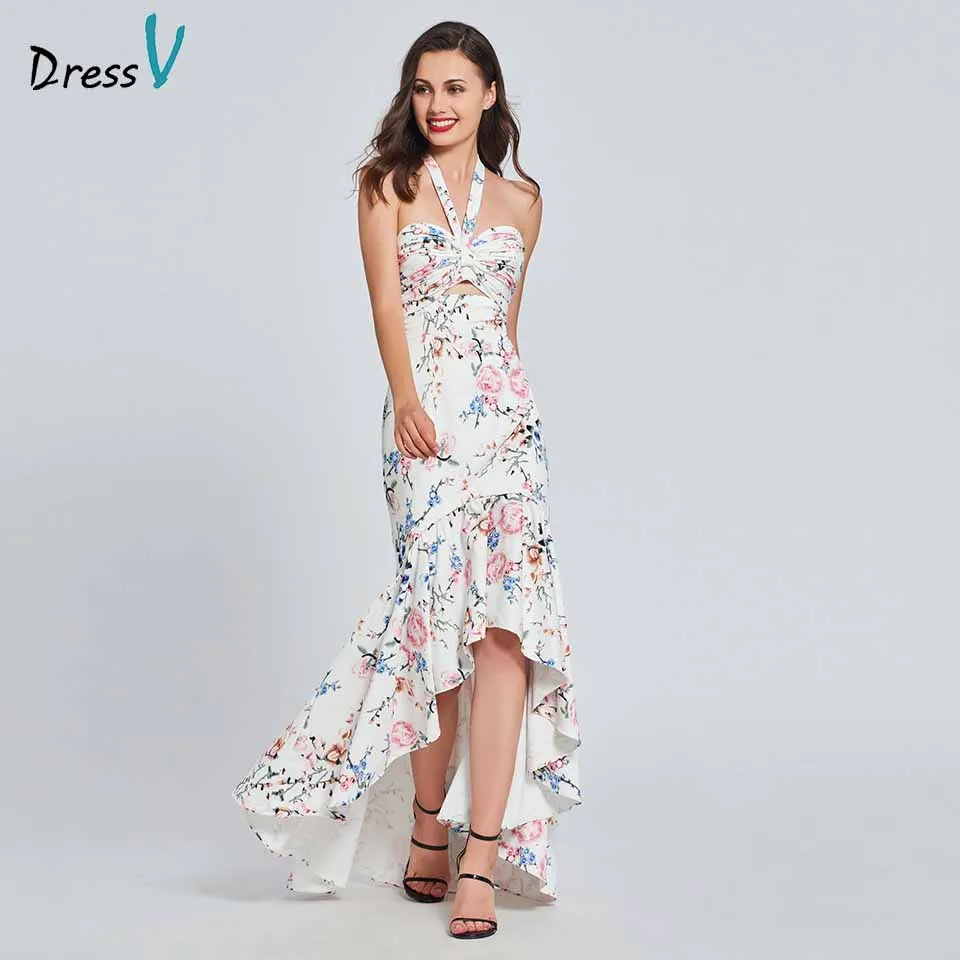 Платье Dressv Элегантное Длинное с лямкой на шее для выпускного бала принтом