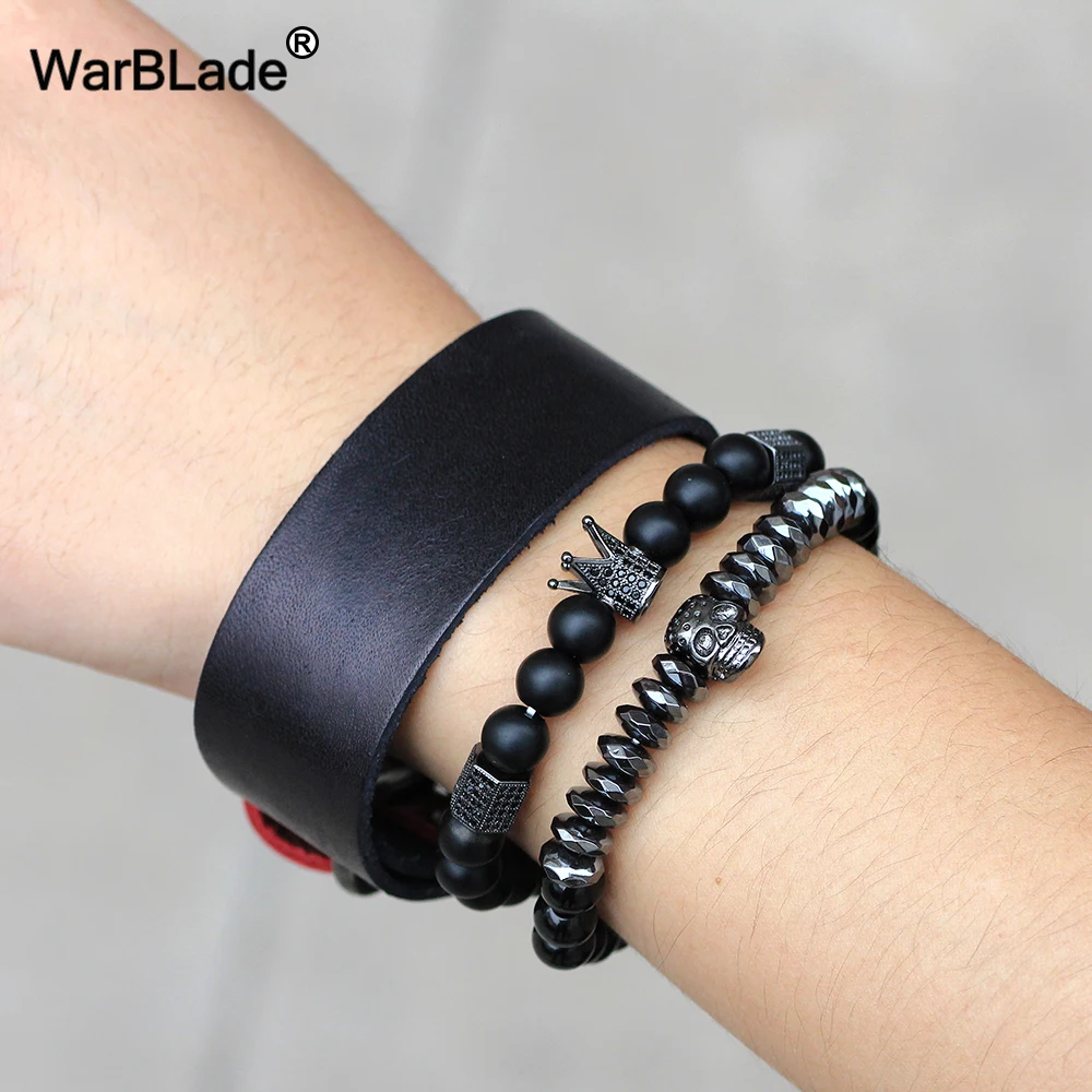 WarBLade новые гематитовые Бусы Браслеты титановая сталь Череп Корона браслеты