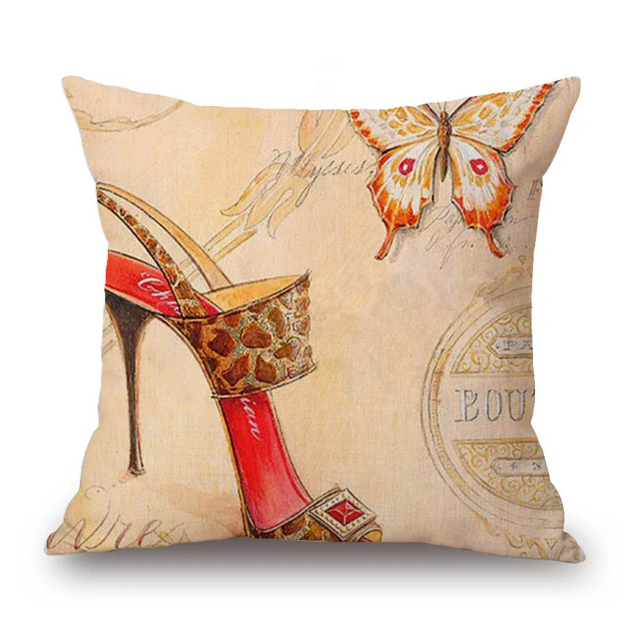 18 inches Cotton Linen Vintage Pillow Cases Flower Shoes Printed Cover Home Decorative Pillows | Дом и сад