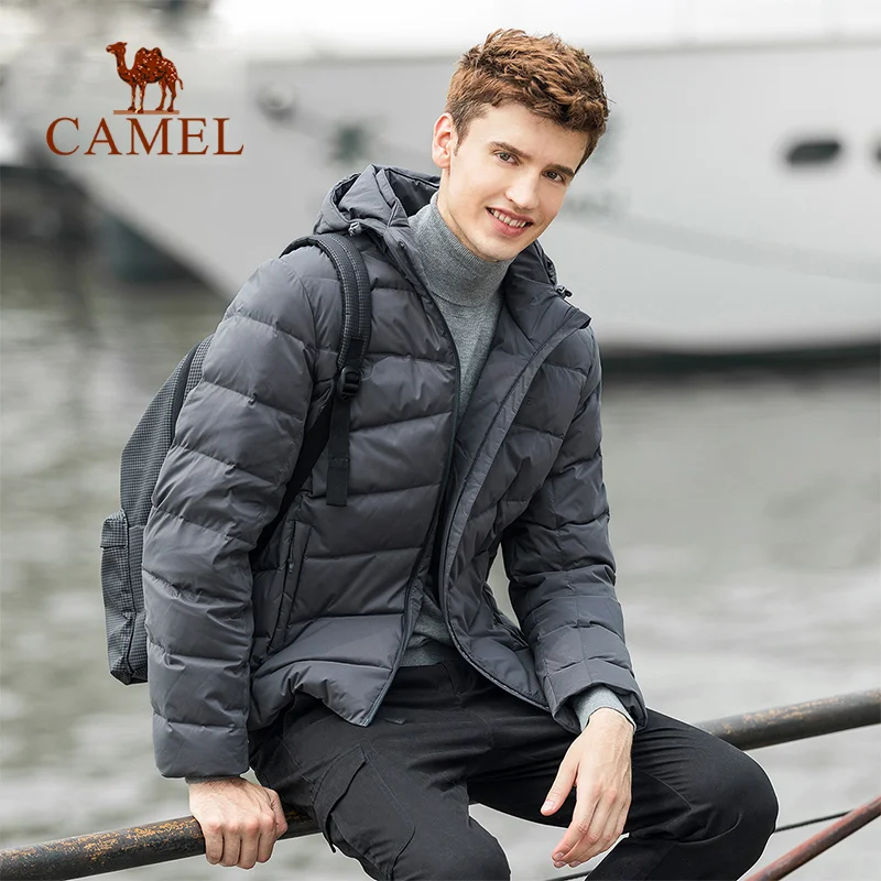 CAMEL мужской зимний уличный пуховик, светильник с капюшоном, теплый мягкий теплый светильник, не мнется, пуховик с 90% белым утиным пухом