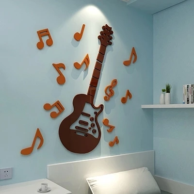 Новое поступление гитара Музыкальные ноты акриловая Наклейка на стену Современная Гостиная детские комнаты настенное художественное украшение мультфильм 3d наклейки на стену
