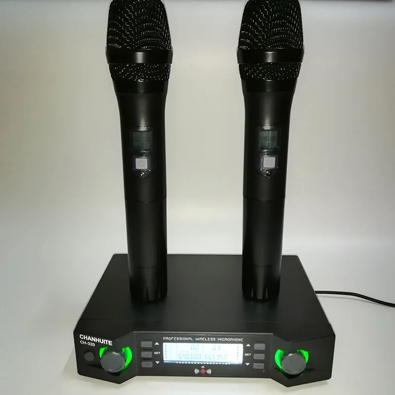 Двухканальная Беспроводная микрофонная система UHF микрофон портативный с