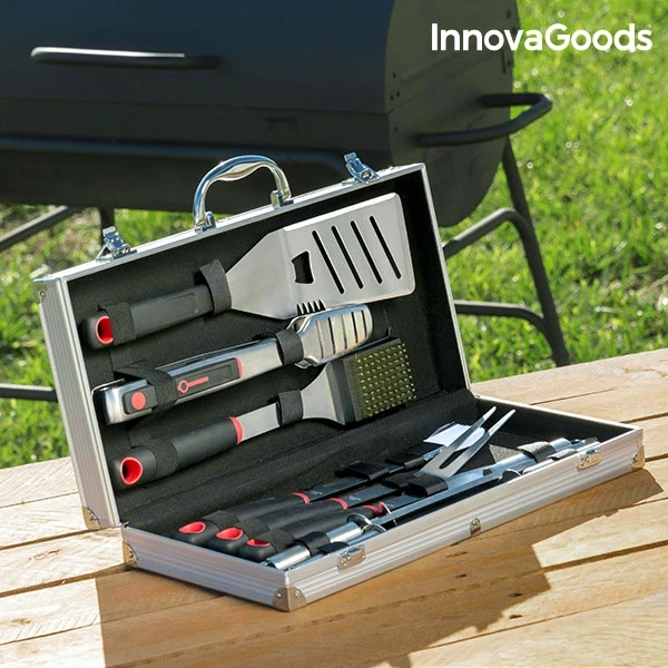Innovagoods Maletin Aluminio de utensilios para barbacoas profesial 11 пьезas acero inoxidable| |