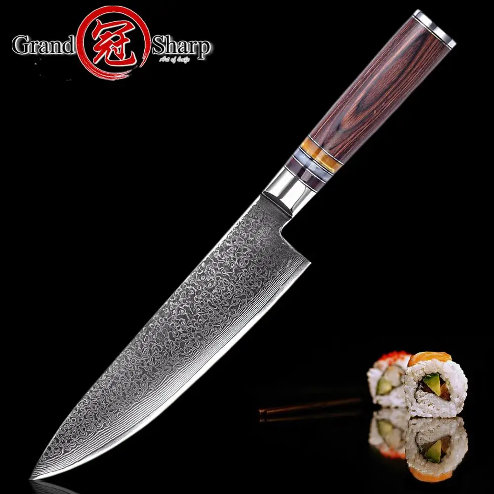 GRANDSHARP 67 слоев японский дамасский нож поварской зеркальное лезвие кухонный ручка