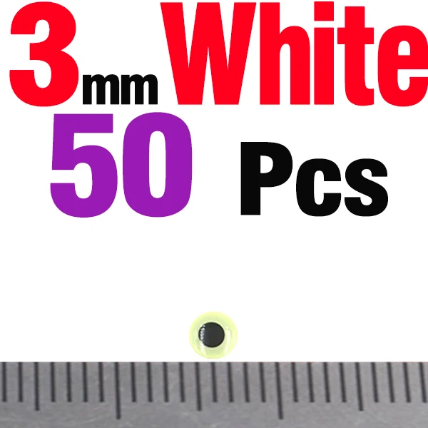 50PCS 3mm White MNFT 50 шт./лот, 3 мм, 4 мм, 5 мм, 7 мм, 9 мм, Chartreuse Eyes, 3D голографическая приманка для рыбалки, завязывающая глаза, приманки - Цвет: 50PCS 3mm White