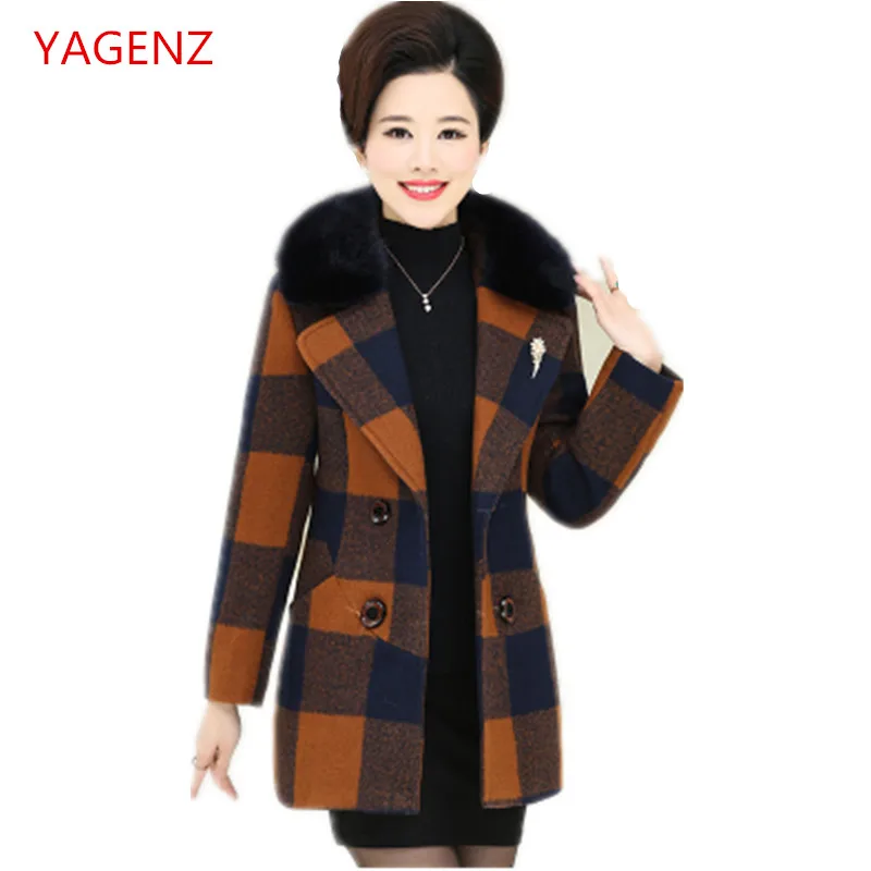 

Fashion Coat female plus size Winter woollen overcoats Grid Women's Imitation cashmere tops MAO collar Add cotton warm clothing