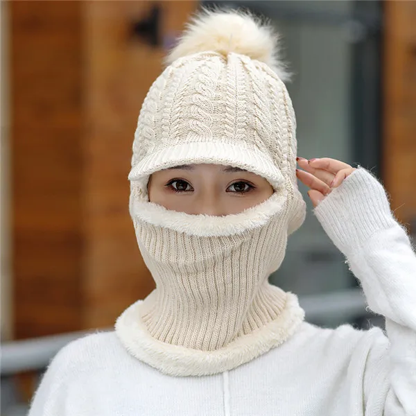 Шерстяной длинный шарф, шапка, комплект из двух предметов, женская зимняя шапка, шапка с воротником, костюмы, модные шапки, Плюшевые аксессуары для вязания - Цвет: hat scarf set