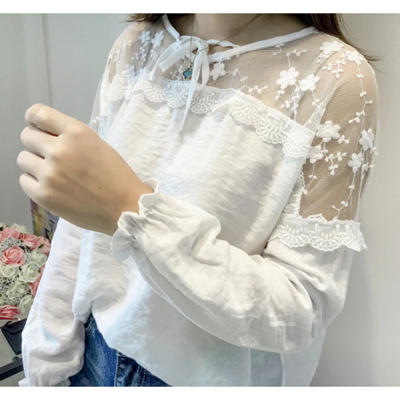 2018 весенне-летние модные открытые кружевные рубашки женские Лоскутные хлопковые