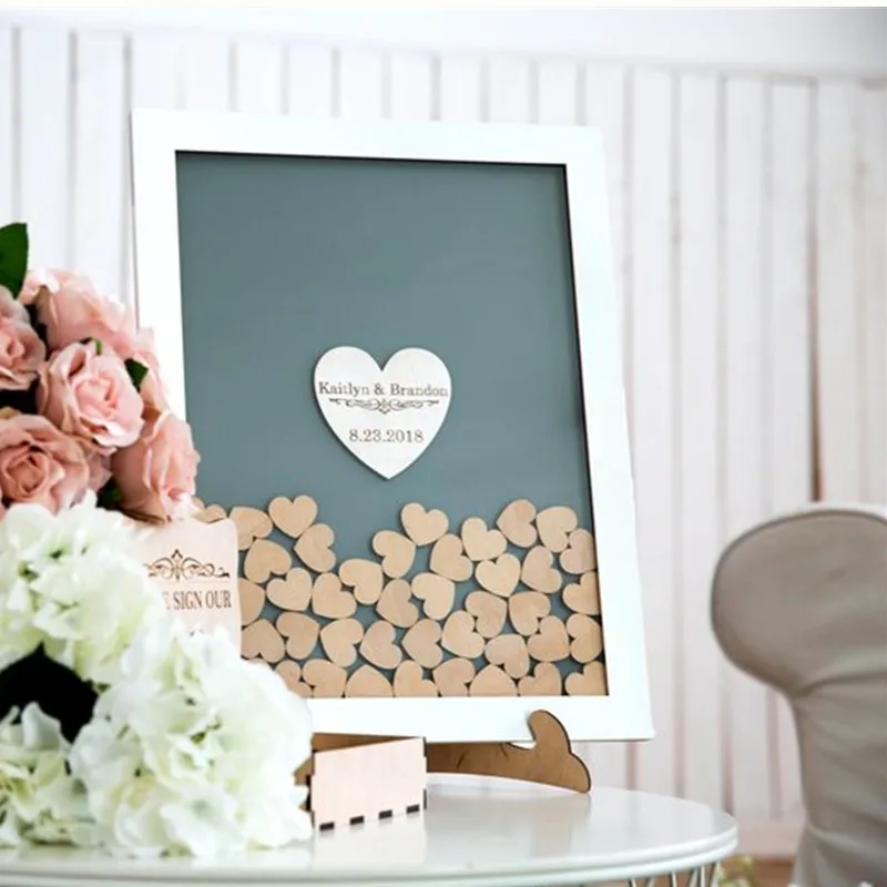 Заказная коробка для гостей свадебная деревянная книга с сердечками уникальная