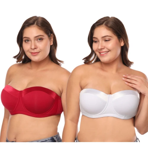 Red n White 2PK женский бюстгальтер без бретелек с до G чашки половина чашка большого размера балконет бюстгальтер с многоходовыми съемными бретелями JM059-2 - Цвет: Red n White