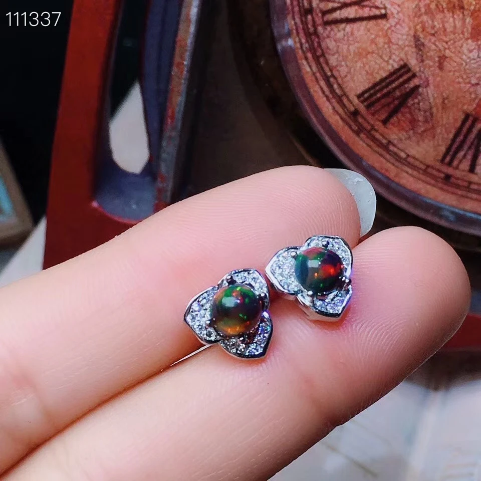 KJJEAXCMY Boutique Jewelryar Supporting Detection of 925 Pure Silver Mosaic Natural Black Opa Female Ear Nails | Украшения и