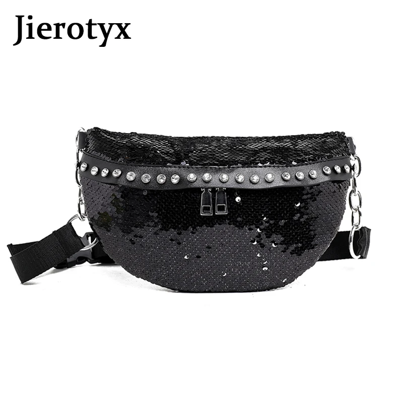 JIEROTYX скидка сексуальные блестящие двойные с блестками поясные сумки для женщин