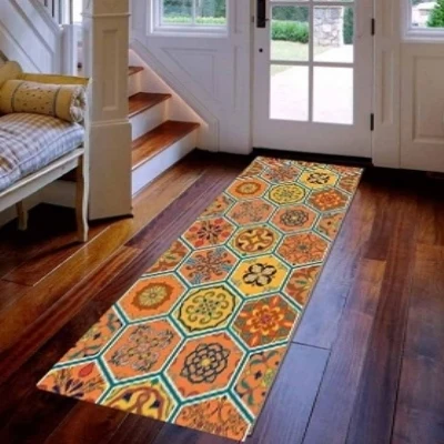 

Else Orange Yellow Turkish Ethnic Patchwork 3d Print Non Slip Microfiber Washable Long Runner Mat Floor Mat Rugs Hallway Carpets