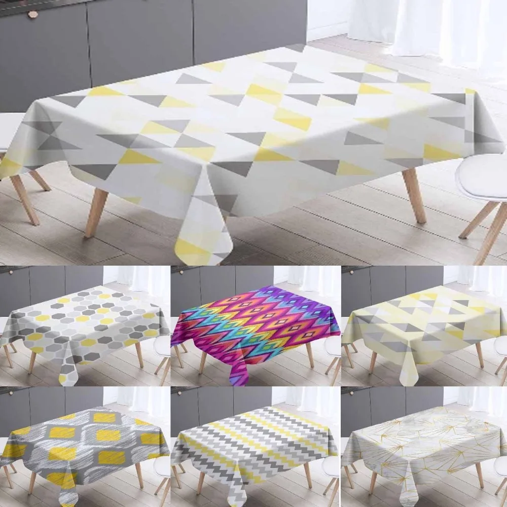 

Else Scandinavian Gray Yellow Ikat Design 3d Tablecloth Washable Dustproof Thicken Cotton Cloth Rectangular Square Table Cloth