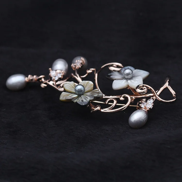 Яньи модные ювелирные изделия Элегантный Multi серый жемчуг цветок Брошь Pin |