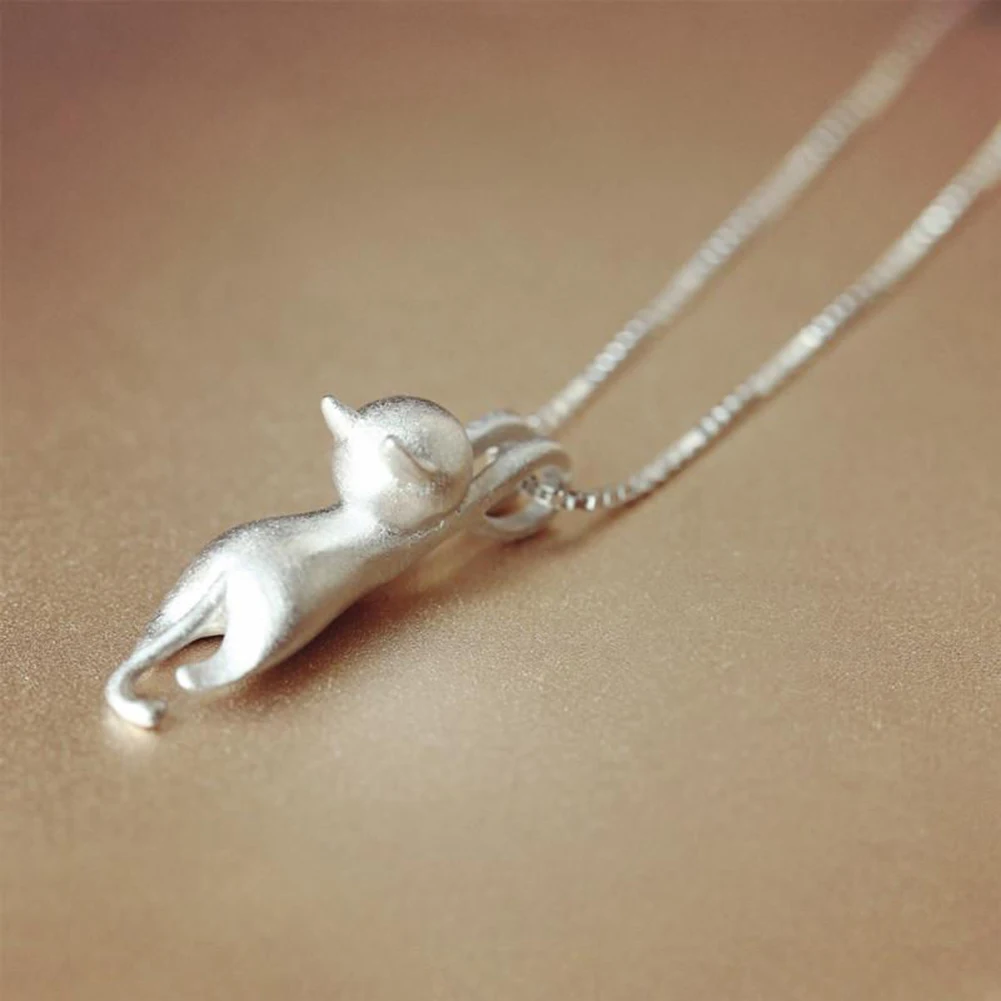Fashion Women Silver Plated Cute Climbing Cat Charm Pendant Necklace Jewelry | Украшения и аксессуары