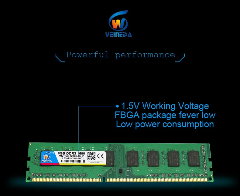 VEINEDA Memoria ram ddr3 2GB ddr3 1333MHZ ram For all Intel AMD Desktop ddr3 2gb 1600Mhz ram memory PC3-12800 240pin